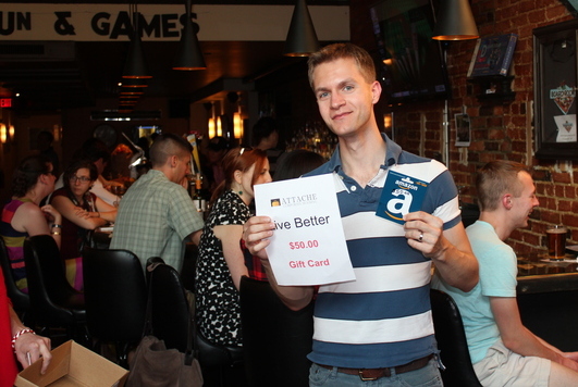 Our Live Better gift card winner at the Attache Happy Hour